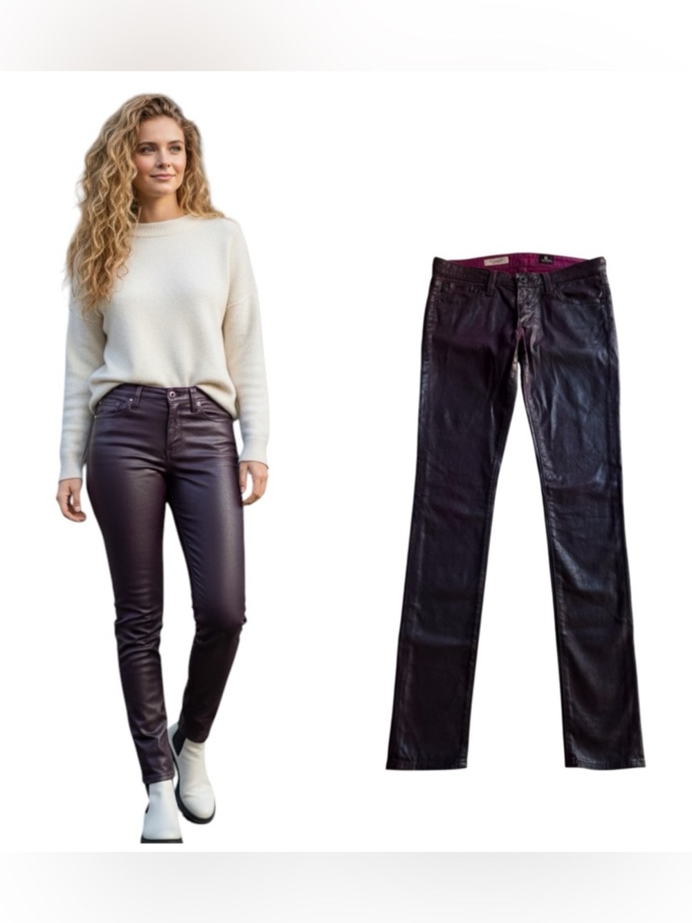AG Adriano Goldschmied Faux Leather Legging Jegging Purple Size 26R Super Skinny